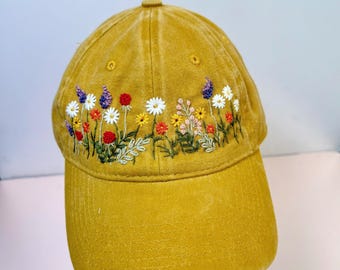 Flower Garden Hand Embroidered Baseball Cap, Daisy Embroidered Hat,Wash Cotton Hat,Personalized Embroidered Cap,Women Hat,Summer Hat