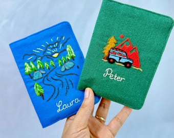 Funda de pasaporte bordada a mano personalizada, Funda de pasaporte bordada para viajes, Funda de pasaporte personalizada, Funda de pasaporte hecha a mano, Regalo personalizado