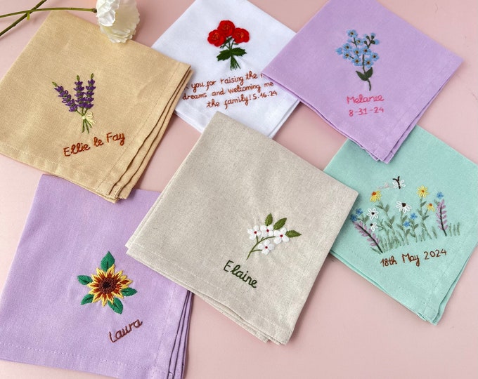6 Fazzoletti Donna In Cotone Con Ricamo Floreale – Vintage, 28x28 Cm, Bordi In Pizzo - copertina