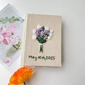 Floral Bouquet Journal A6 A5, Hand Embroidered Notebook, Fabric cover, Daisy Journal, Handmade Vintage Notebook, Custom Journal