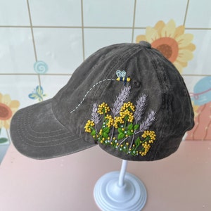 Custom Floral Baseball Cap, Daisy Hand Embroidered Baseball Cap, Wash Cotton Hat, Embroidered Denim Cap, Hat For Women, Summer Hat, Daiy Hat