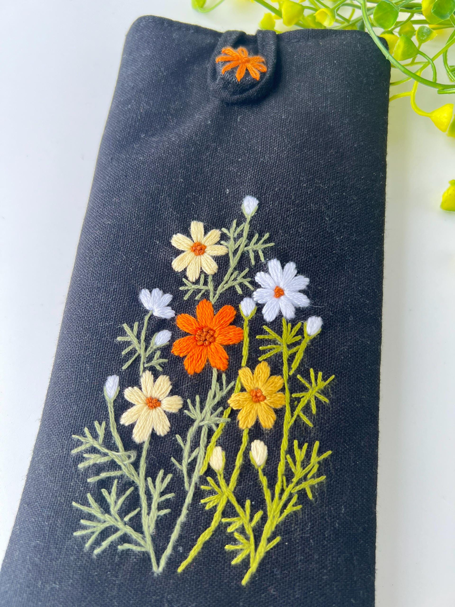 Floral Embroidered Eyeglasses Case, Custom Fabric Soft Sunglasses Case ...