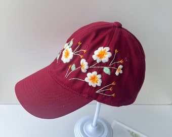 Hand Embroidery Baseball Cap, Wild Flower Embroidered Baseball Cap, Summer Women Hat, Embroidered Denim Cap, Hat For Women, FLower Hat