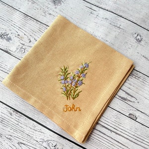 Rosemary Embroidered Handkerchiefs, Personalized Linen Embroidered Handkerchief, Wild Flower Handkerchief, Hand Embroidery,Wedding Gift