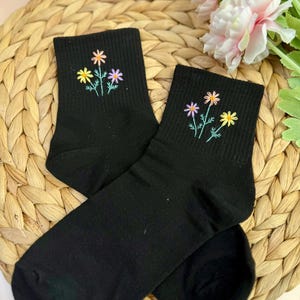 Custom Hand Embroidered Cotton Socks, One Pair Of Socks, Flower And Name Embroidery Socks,Personalized Socks,Mushroom Sock,Women Cute Socks