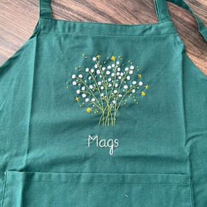 Baby Breath Embroidered Apron For Women, Hand-Embroidered Apron Personalized, Linen Cotton Apron,Flower Embroidery Linen Apron, Custom Apron