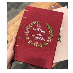 Handmade Notebook, Hand Embroidered Notebook, Wedding Guest book, Custom diary, Daisy Floral Notebook, Fabric Hard Cover Journal