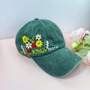 Custom Birth Flower Baseball Cap, Daisy Hand Embroidered Baseball Cap, Wash Cotton Hat, Embroidered Denim Cap, Hat For Women, Summer Hat