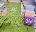 Hand Embroidered Apron Women, Personalized Apron, Flower Garden Embroidered Apron, Linen Apron, Gardening Apron, Kitchen Apron, Bee Apron product logo