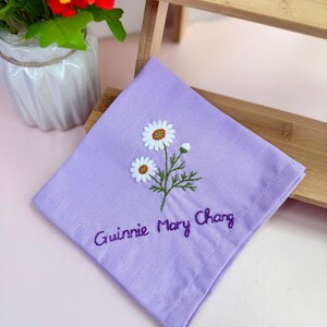 Personalized Embroidered Daisy Flower Handkerchiefs, Linen Embroidered Handkerchief, Hand Embroidered, Wedding Handkerchief,Wedding Gift