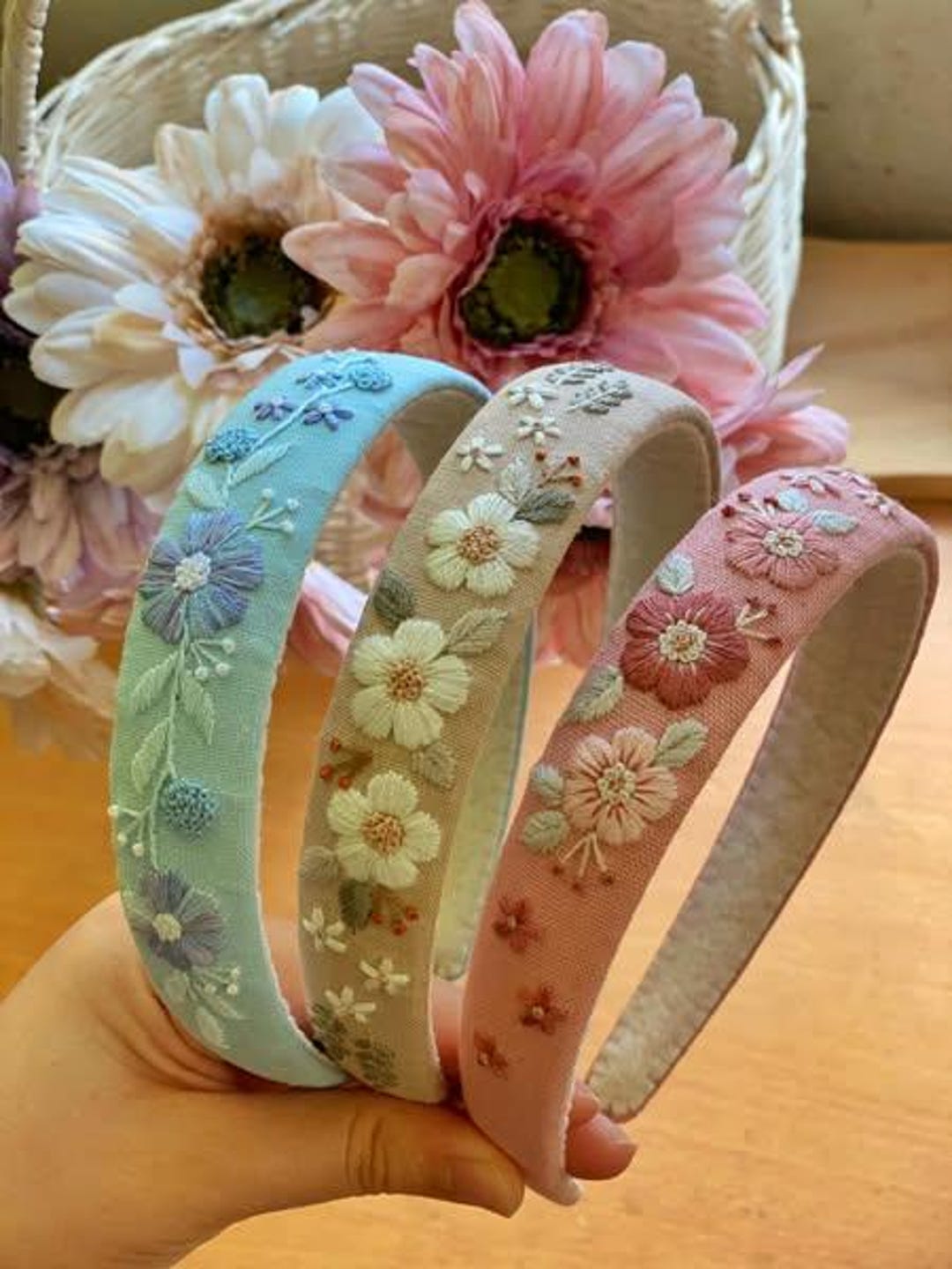 Flower Hand Embroidered Headband, Floral Headband, Daisy Headband
