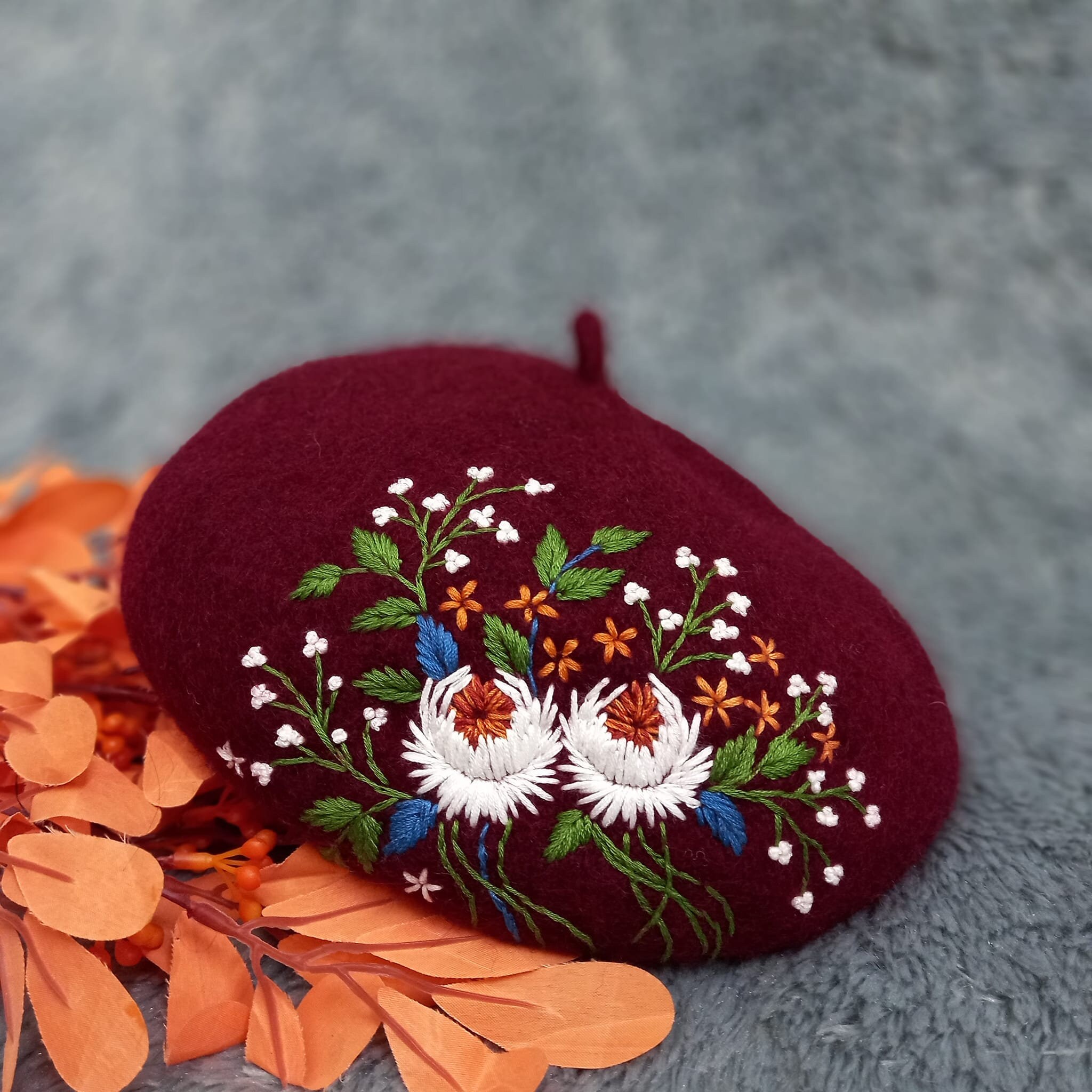 2867 Women 3d Flower Embroidery Beret Hat French Style Floral Beret Cap Embroidered French Beret - Floral French Beret - Vintage  main image 2
