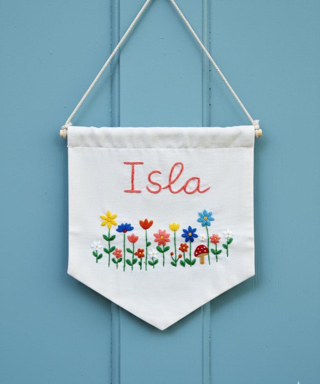 Custom Hand Embroidered Wall Hanging Banner, Personalized Linen Flag ...