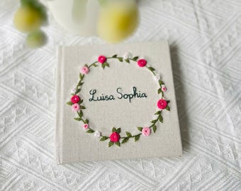 Caderno de diário bordado à mão A6 A5, álbum de fotos, caderno de capa dura de tecido, diário Daisy, caderno feito à mão, diário personalizado