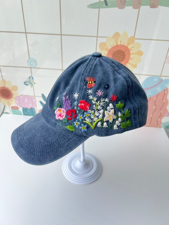 Hand Embroidery Baseball Cap, Wild Flower Embroidered Baseball Cap