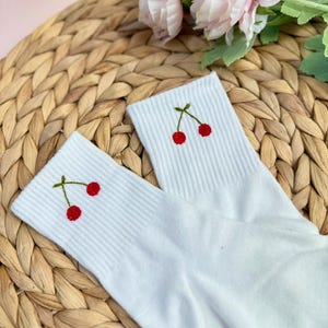 Custom Hand Embroidered Cotton Socks, One Pair Of Socks, Flower And Name Embroidery Socks,Personalized Socks,Mushroom Sock,Women Cute Socks
