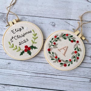 Hand Embroidered Baby&#39;s first Christmas Ornament, Custom Embroidered Hoop Ornament, Christmas Decor, Holiday Decor, Christmas Tree Decor.