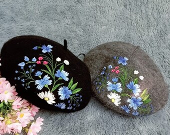 9411 Women 3d Flower Embroidery Beret Hat French Style Floral Cap Floral Embroidered French Beret, Hand Embroidery Beret Women  main image 3