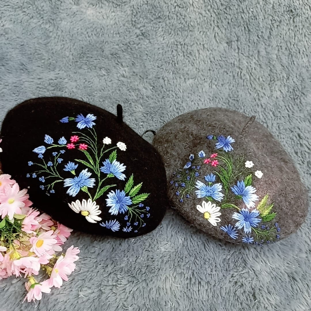 Floral Embroidered French Beret, Hand Embroidery Beret Women  display picture 1