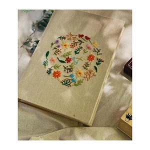 Hand Embroidered Journal Notebook A6 A5, Photo Album, Fabric Hard cover Notebook,Daisy Journal,Handmade Notebook,Custom Personalized Journal