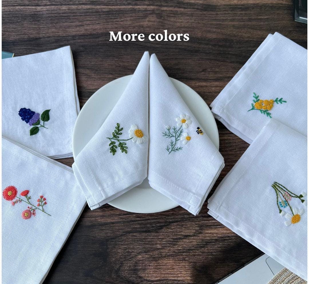 Set Di 4 Tovaglioli Joy In Lino Bianco Con Ricamo 40X40Cm - Da Moreno
