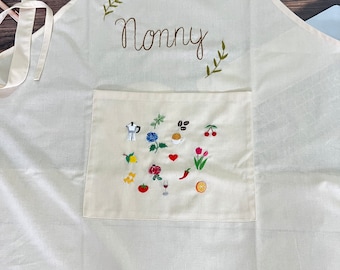 Personalized Hand Embroidered Apron For Women, Custom embroidered Apron, Linen Cotton Apron, Flower Embroidery Linen Apron, Custom Apron