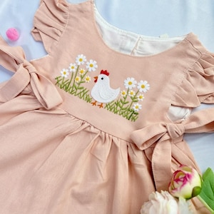 pink chicken cowgirl dress Farm Spring Chicken Print Girls Ruffle Dress 3