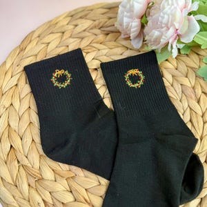 Custom Hand Embroidered Cotton Socks, One Pair Of Socks, Flower And Name Embroidery Socks,Personalized Socks,Mushroom Sock,Women Cute Socks