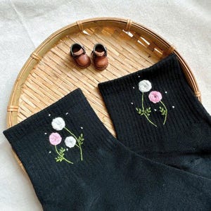 Custom Hand Embroidered Cotton Socks, One Pair Of Socks, Roses Embroidery Socks, Flower Socks, Personalized Socks, Cute Socks