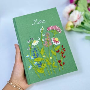 Hand Embroidered Journal Notebook A6 A5, Wild Flower Notebook, Fabric Hard cover,Daisy Journal,Handmade Notebook,Custom Personalized Journal