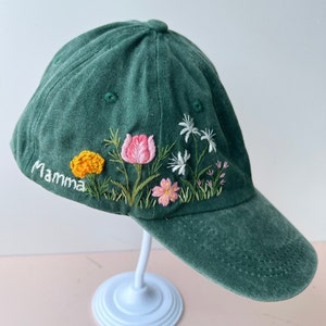 Custom Birth Flower Baseball Cap, Daisy Hand Embroidered Baseball Cap, Wash Cotton Hat, Embroidered Denim Cap, Hat For Women, Summer Hat