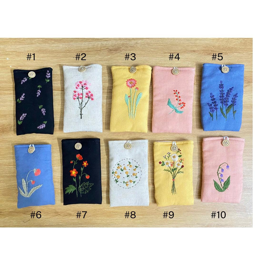 花柄刺繍入り眼鏡ケース、カスタム生地ソフトサングラスケース、手刺繍