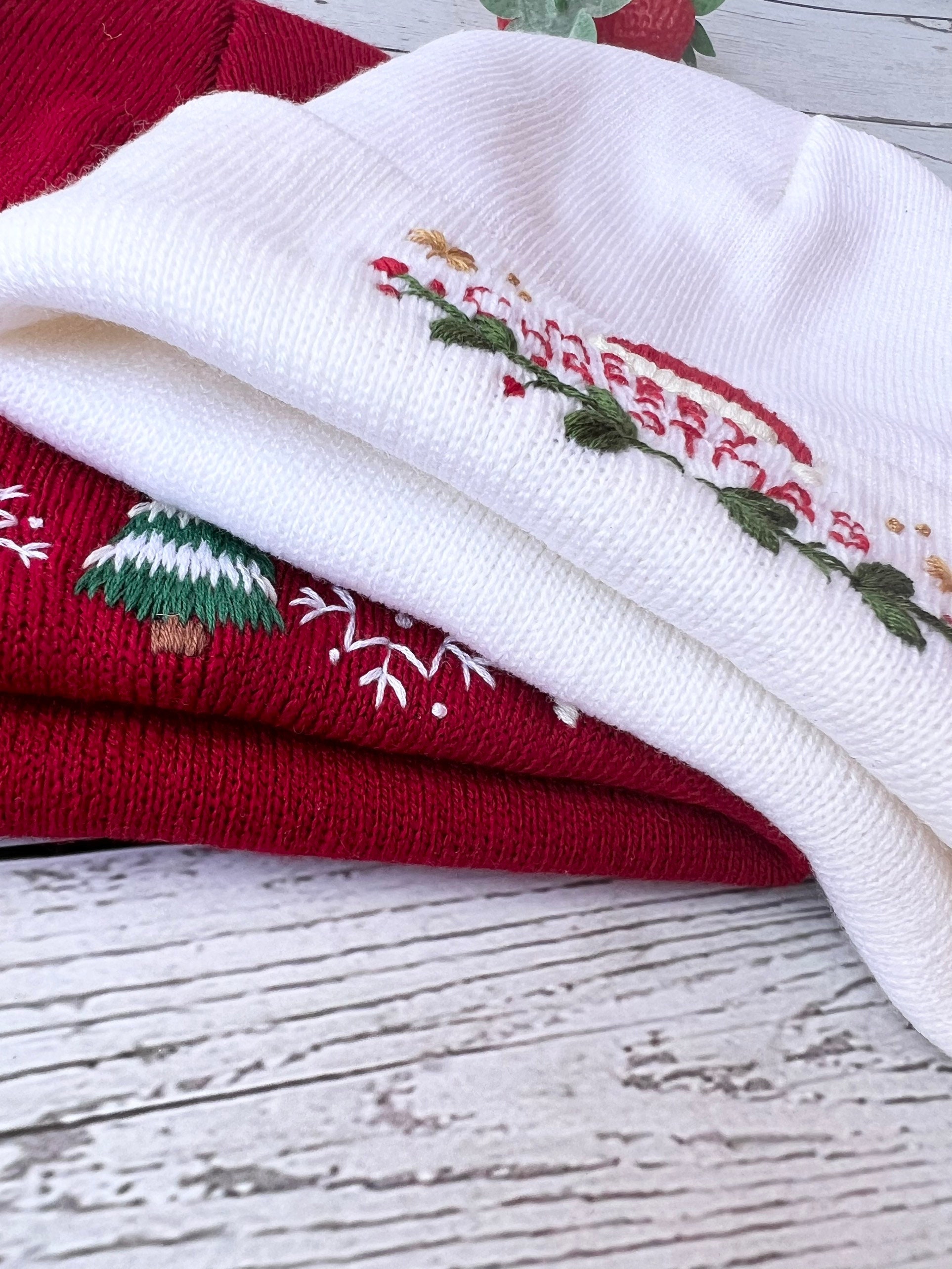 Hand Embroidered Beanie - Christmas Beanie, Boho Beanie, Winter Hat, Christmas Gift, New Year Gift, Christmas tree, Snow flake
