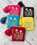 Flower Hand Embroidered Coin Pouch, Card Holder, Linen Pouch, Personalized Zip Purse, Bridesmaid Gift, Embroidered Small Pouch,Crystal Pouch product logo