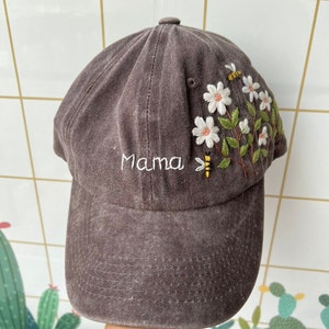 Custom Floral Baseball Cap, Daisy Hand Embroidered Baseball Cap, Wash Cotton Hat, Embroidered Denim Cap, Hat For Women, Summer Hat, Daiy Hat