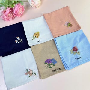 Custom Embroidered Handkerchiefs, Personalized Linen Embroidered Handkerchief, Wild Flower Handkerchief, Hand Embroidery, Wedding Gift