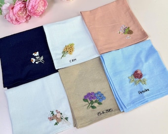手刺繍入り　リネンクロス/リネンハンカチ【こでまり/小手毬】 手刺繍入り リネンクロス/リネンハンカチ【こでまり/小手毬】 【公式