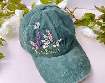 Custom Floral Baseball Cap, Daisy Hand Embroidered Baseball Cap, Wash Cotton Hat, Embroidered Denim Cap, Hat For Women, Summer Hat, Daiy Hat
