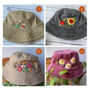 Custom Hand Embroidery Floral Bucket Hat, Daisy Embroidered Bucket, Wash Cotton Hat, Handmade Summer Hat, Hat For Women, Custom Bucket Hat image 4