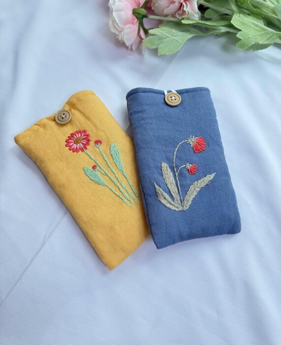 花柄刺繍入り眼鏡ケース、カスタム生地ソフトサングラスケース、手刺繍