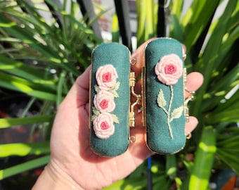 Floral Hand Embroidered Lipstick Case, Vintage Handmade Lipstick Holder, Flower Embroidered Lipstick Holder, Gift For Her, Gift For Mom