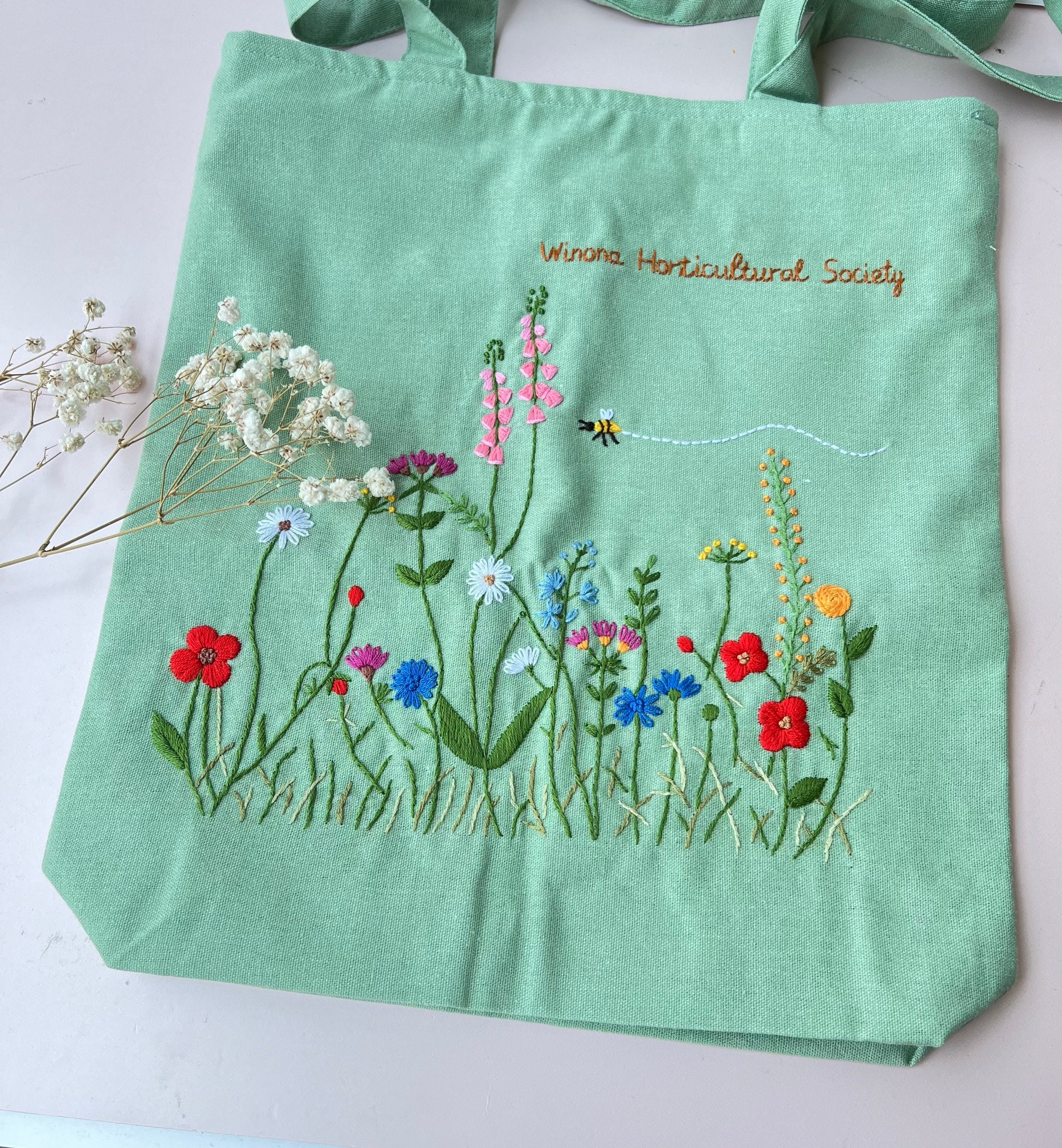 ジッパーとポケット付きのフラワーガーデン刺繍トートバッグ、ワイルド