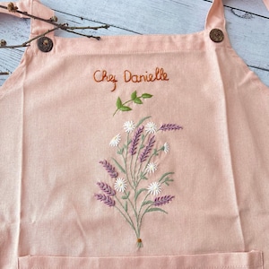Hand Embroidered Apron Women, Lavender Flower  Embroidered Apron, Linen Apron, Gardening Apron,Kitchen Apron, Flower Apron,Daisy Apron