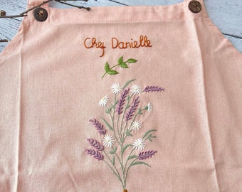 Personalized Embroidered Apron For Women, Hand-Embroidered Apron, Linen Cotton Apron, Flower Embroidery Linen Apron, Custom Apron