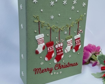 Hand Embroidered Christmas Photo Album With Sleeves, Personalized Christmas Memory Photo Album, Anniversary Gift, Unique Photo Album