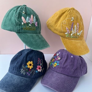 Custom Floral Baseball Cap, Daisy Hand Embroidered Baseball Cap, Wash Cotton Hat, Embroidered Denim Cap, Hat For Women, Summer Hat, Daiy Hat