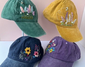 Casquette de baseball florale personnalisée, Casquette de baseball brodée à la main de marguerites, Chapeau en coton délavé, Casquette en denim brodée, Chapeau pour femme, Chapeau d'été, Chapeau de fête