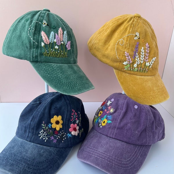 Custom Floral Baseball Cap, Daisy Hand Embroidered Baseball Cap, Wash Cotton Hat, Embroidered Denim Cap, Hat For Women, Summer Hat, Daiy Hat