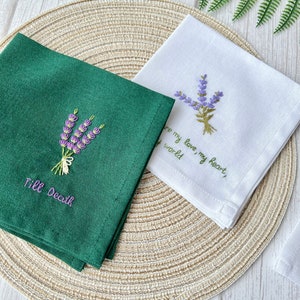 Personalized Embroidered Lavender Handkerchiefs, Linen Embroidered Handkerchief, Hand Embroidered, Wedding Handkerchief, Wedding Gift