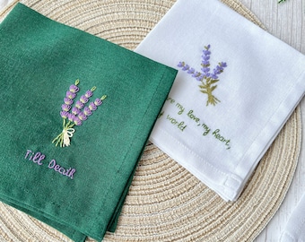 Personalized Embroidered Lavender Handkerchiefs, Linen Embroidered Handkerchief, Hand Embroidered, Wedding Handkerchief, Wedding Gift